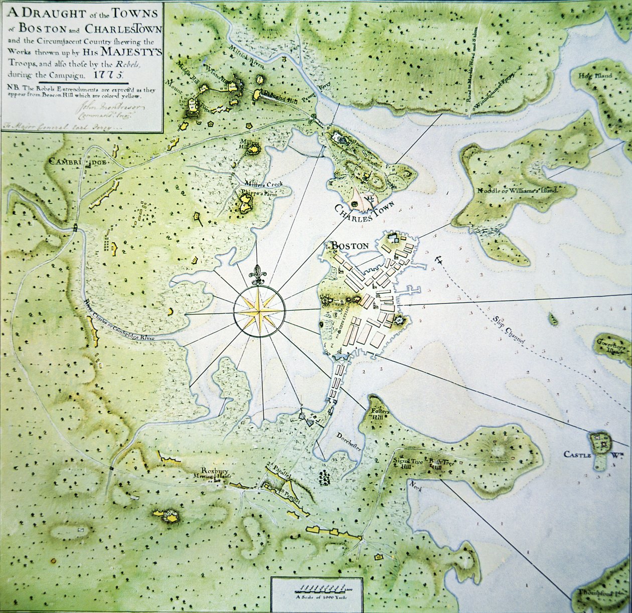 Mapa Bostonu a Charlestownu od John Montresor