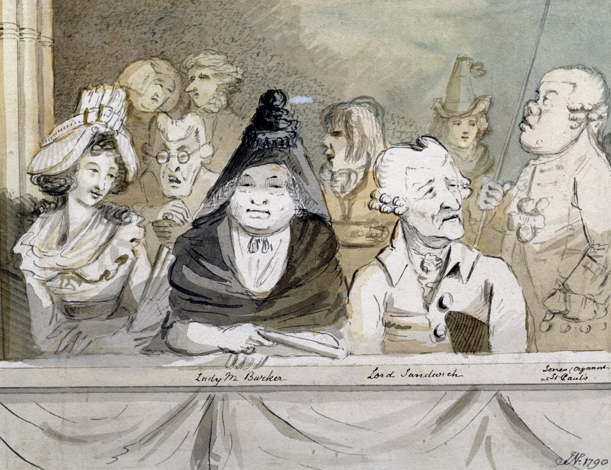 Galerie ve Westminsterském opatství při Händelově památce, 1790 (tuš a wash) od John Nixon