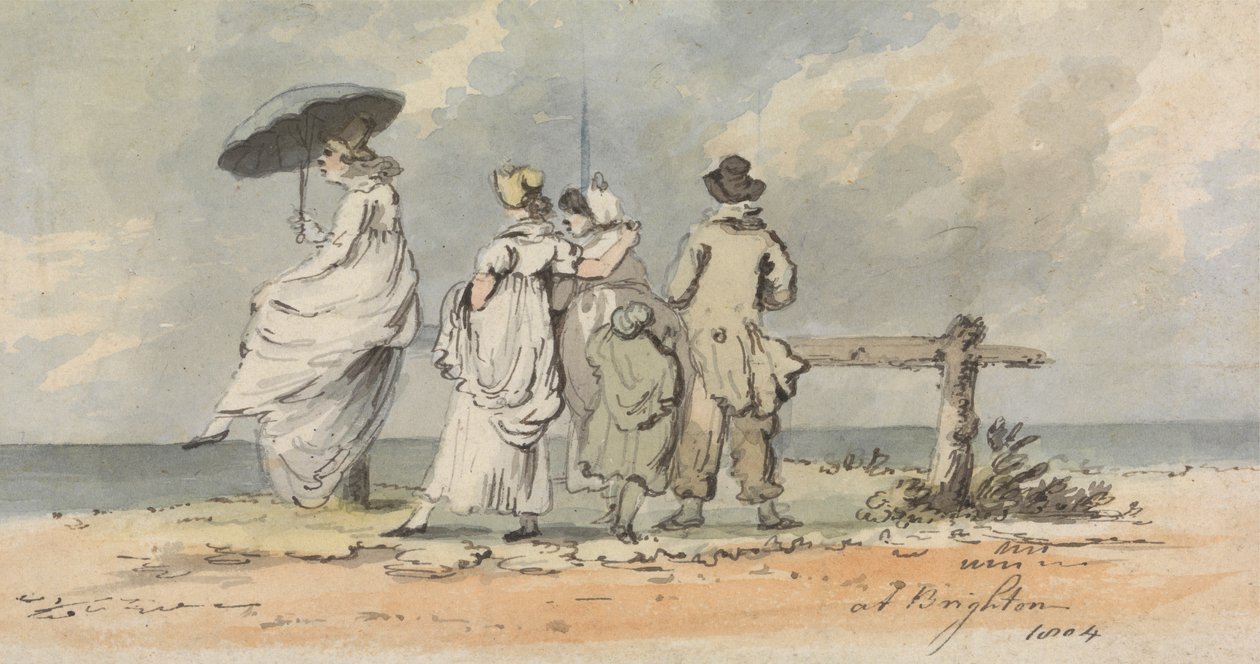 V Brightonu, 1804: Tři ženy, dítě a muž dívají se na moře od John Nixon