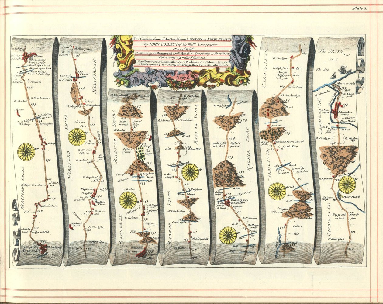 Britannia Atlas: Pokračování cesty z Londýna do Aberystwyth, 1675 od John Ogilby