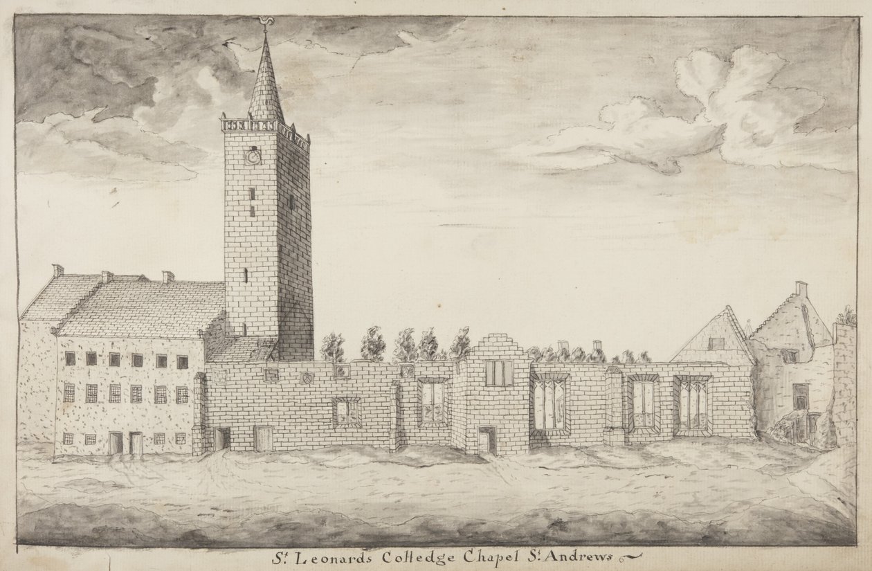 St Andrews Delineated – St Leonards College Chapel St Andrews (pero a mytí na papíře) od John Oliphant