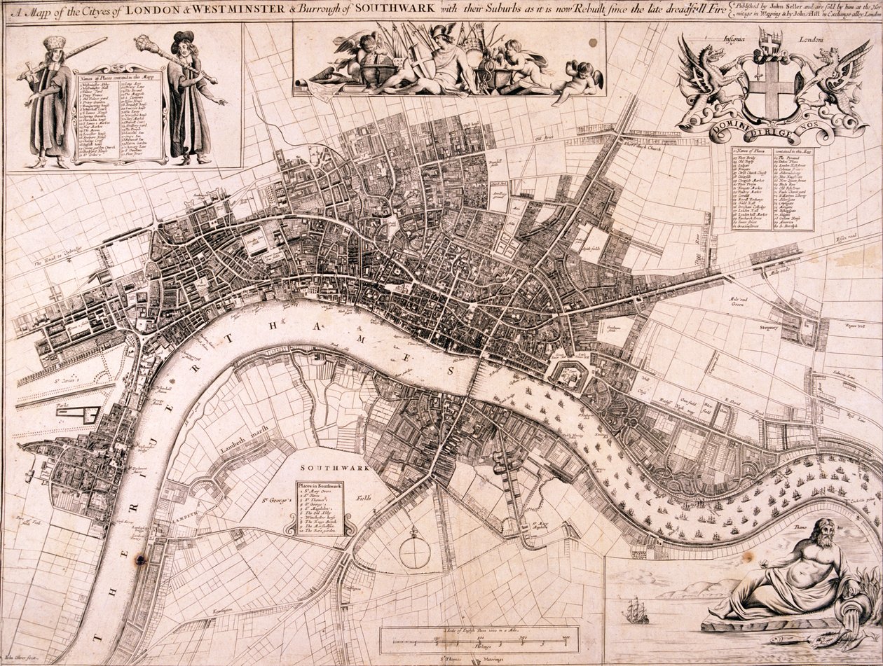 Mapa Londýna, c1680 od John Oliver