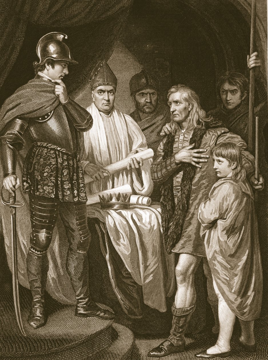 Baliol se vzdává koruny Eduardu I., rytina J. Parkera, ilustrace z knihy Davida Huma "The History of England", vyd. R. Bowyer, Londýn, 1812. od John Opie