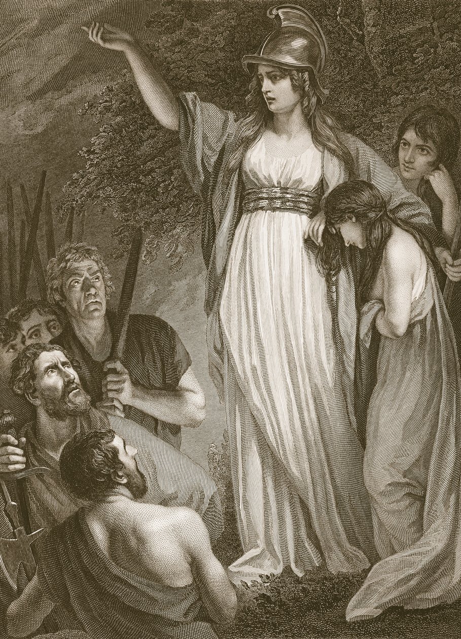 Boadicea haranging the Britons, rytina Sharp, ilustrace z knihy Davida Huma "The History of England", vyd. R. Bowyer, Londýn, 1812. od John Opie