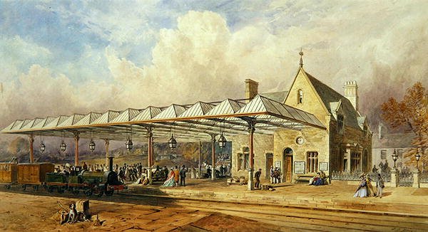 Železniční stanice, 1868 (wc a pero a inkoust na papíře) od John Osborn Brown