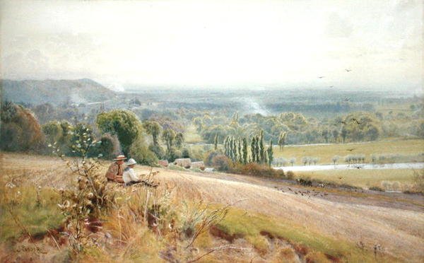 Pohled z Hedsor Hill na Temži, poblíž Cookham (akvarel na papíře) od John Pedder
