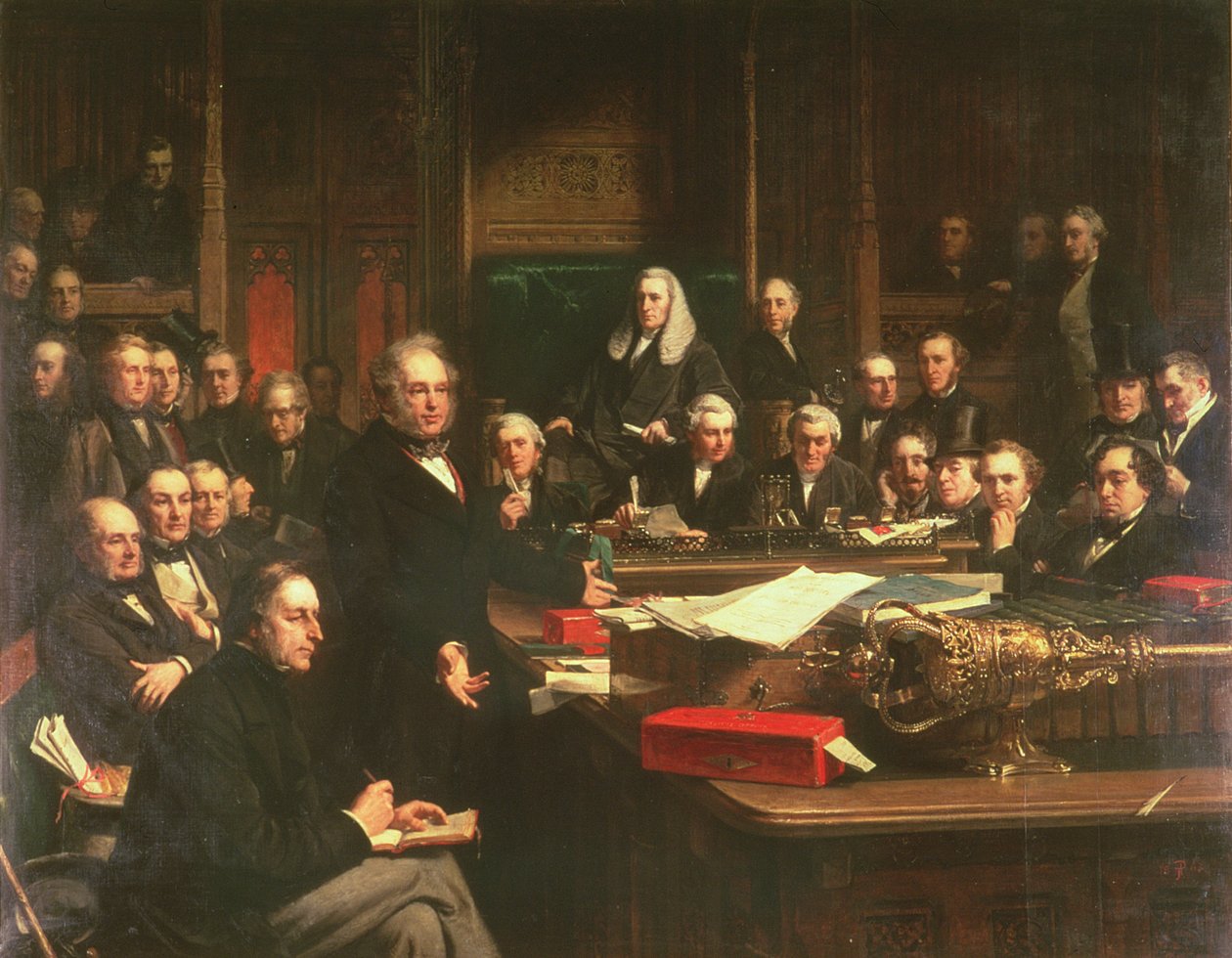 Lord Palmerston v projevu v Dolní sněmovně během rozprav o smlouvě Francie v únoru 1860, 1863 (viz také 107820-21) od John Phillip