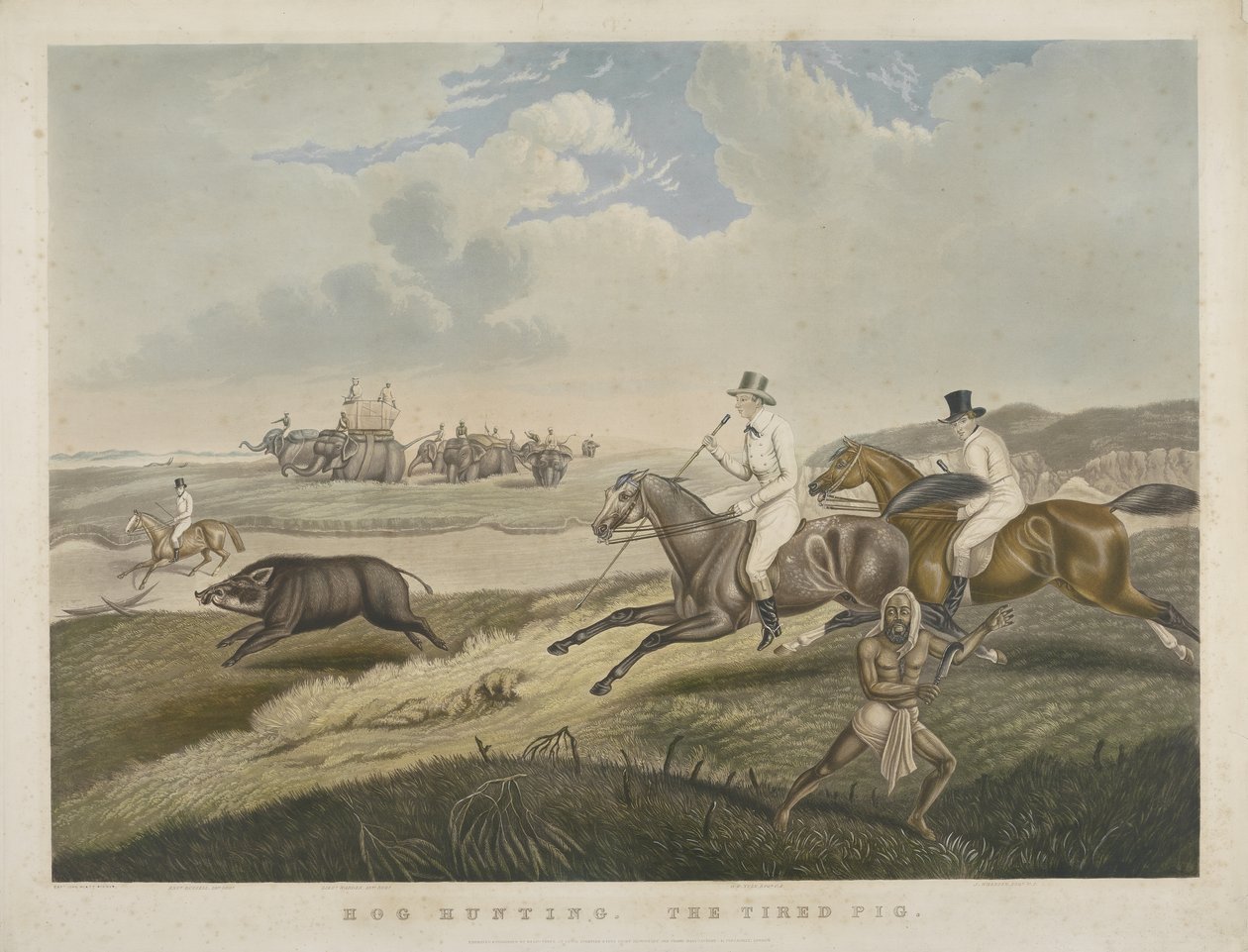 Hog Hunting: The Tired Pig, vyryl S.W. Fores (1785-1825) kolem 1840 (ručně kolorovaná akvatinta) od John Platt