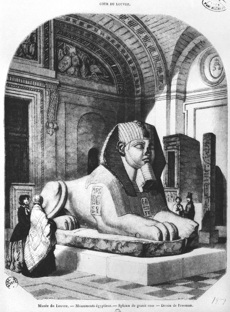 Sfinga z růžové žuly v egyptských pokojích v muzeu Louvre, ilustrace z „Le Magasin Pittoresque“, podle kresby od Freemana, červenec 1851 od John Quartley