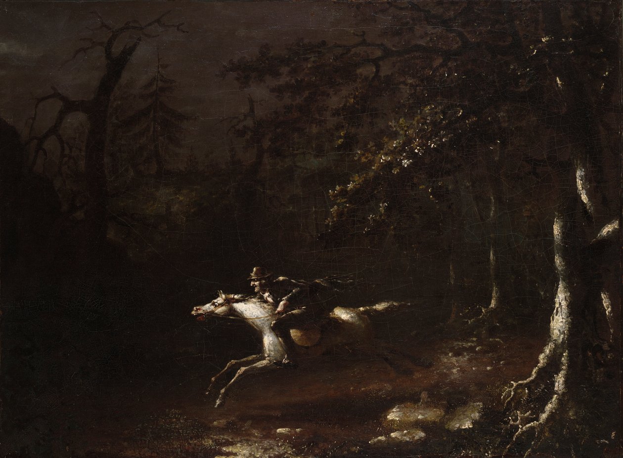 Ichabod Crane létající z bezhlavého jezdce od John Quidor