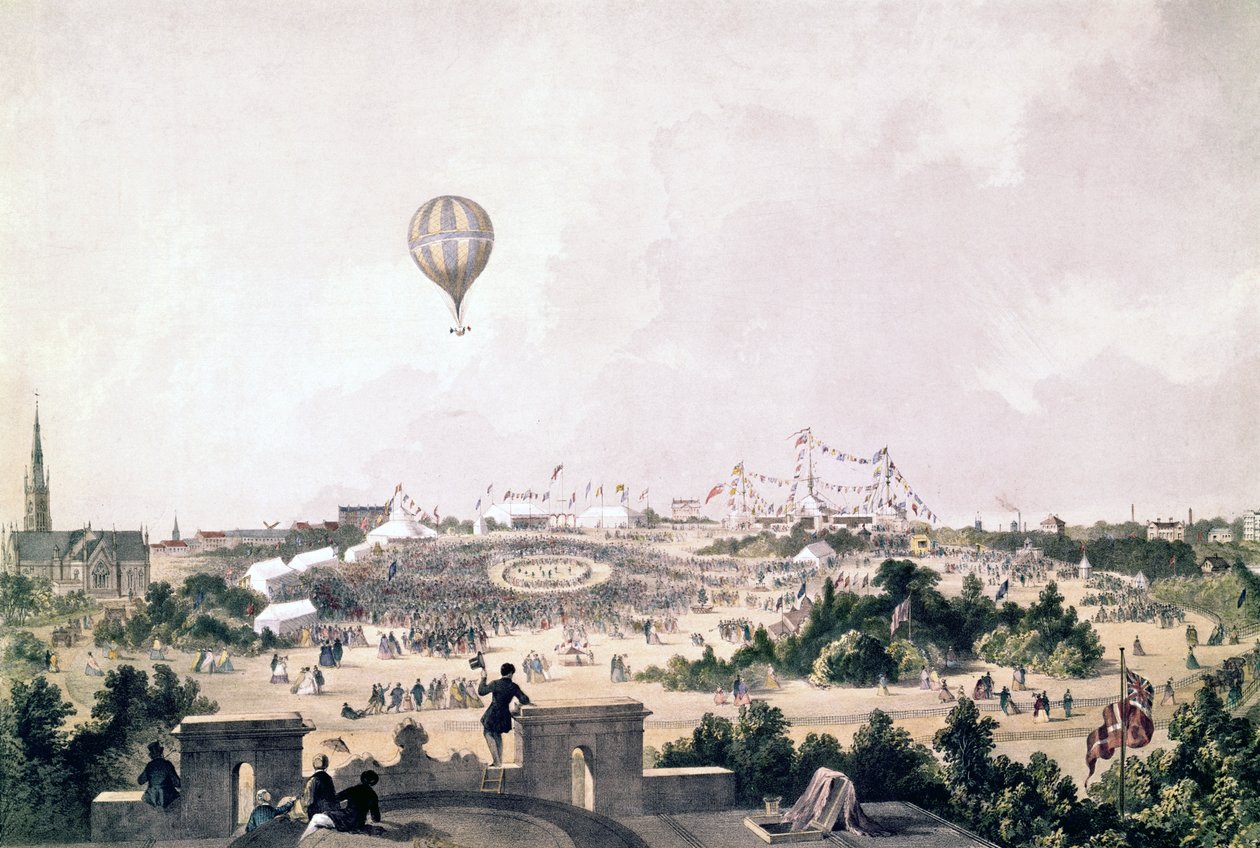 Horkovzdušný balón nad Fancy Fair, Princess Park, Liverpool, srpen 1849 od John R. Isaac