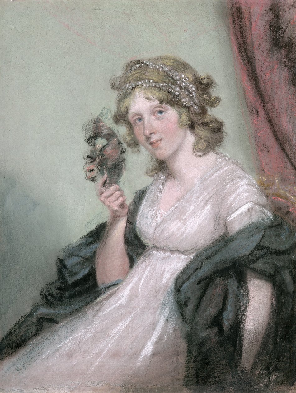 Dáma držící černou masku, kolem 1795-80 (pastel na tkaném papíře, položeno na plátně) od John Raphael Smith