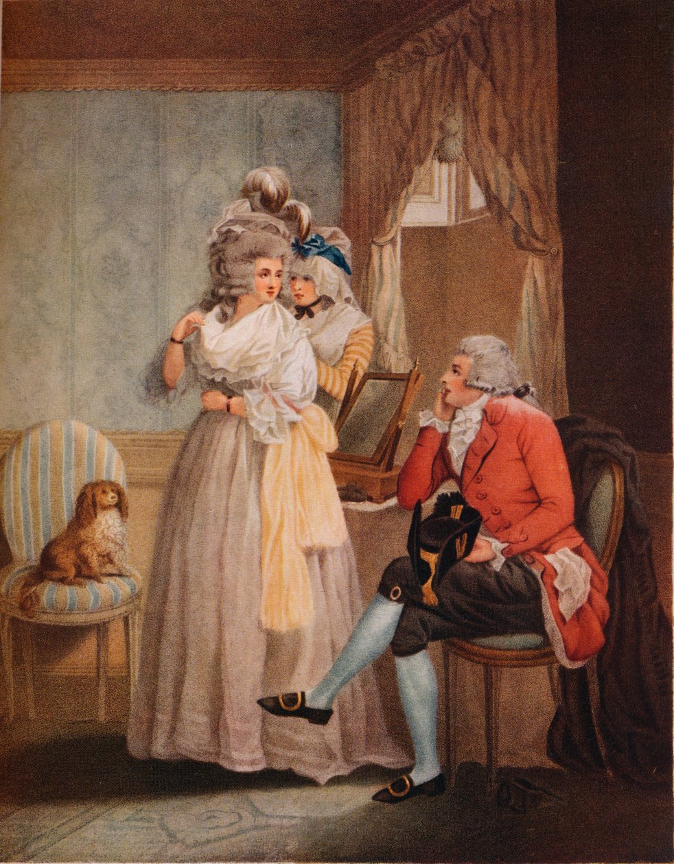 Oblékání na maškarní. Laetitia letí od reflexe k veřejným zábavám, 1789 od John Raphael Smith
