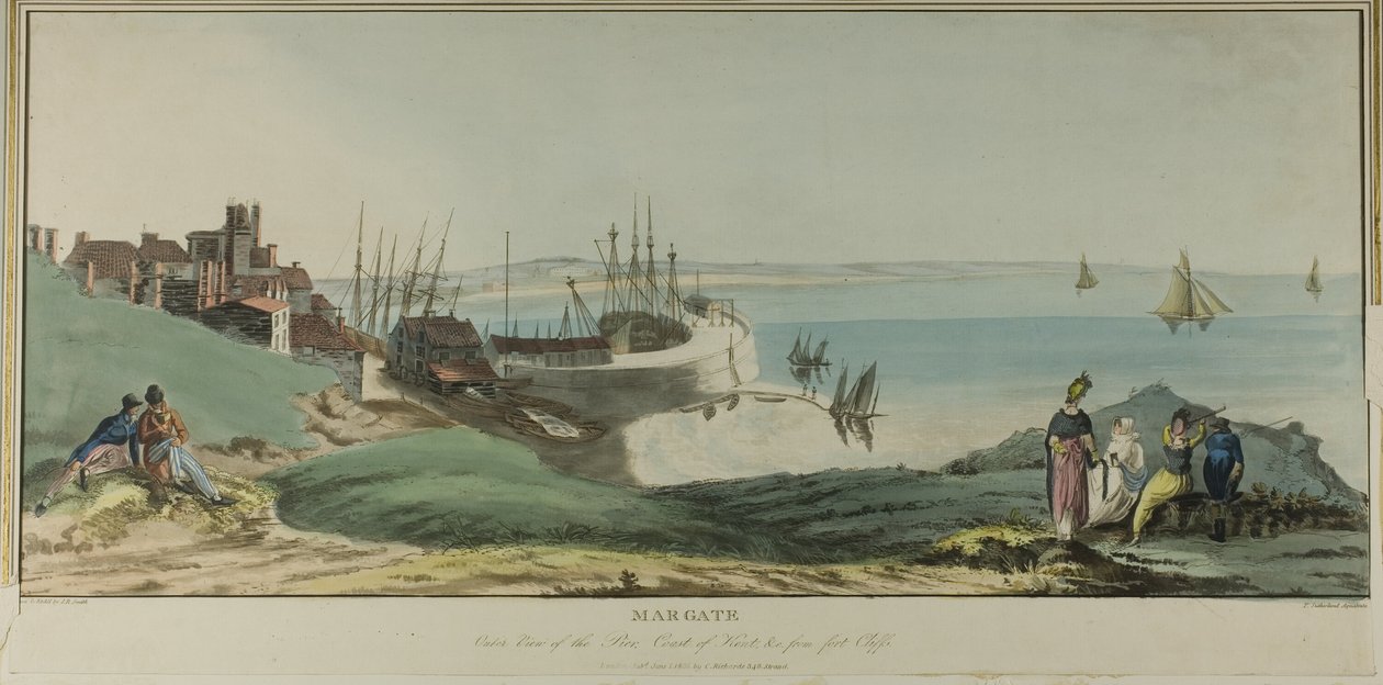 Margate, vnější pohled na molo, pobřeží Kentu a z Fort Cliffs od John Raphael Smith
