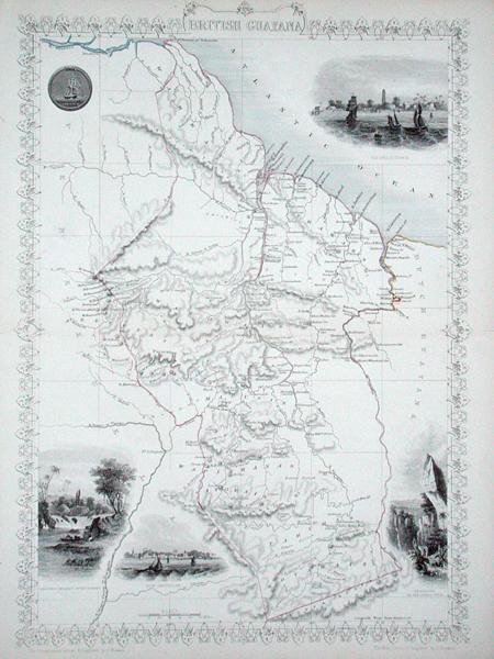 Britská Guyana, ze série World Maps vydané John Tallis & Co., New York & London od John Rapkin