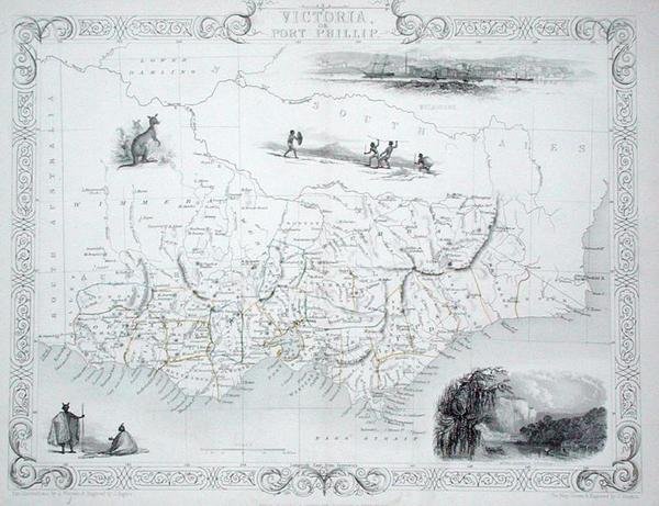 Victoria nebo Port Phillip, Austrálie, ze série World Maps vydané John Tallis & Co, New York & London od John Rapkin
