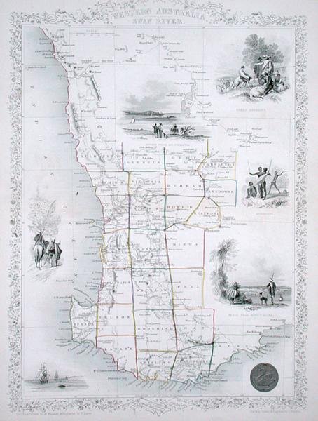 Západní Austrálie, ze série World Maps vydané John Tallis & Co., Londýn a New York od John Rapkin