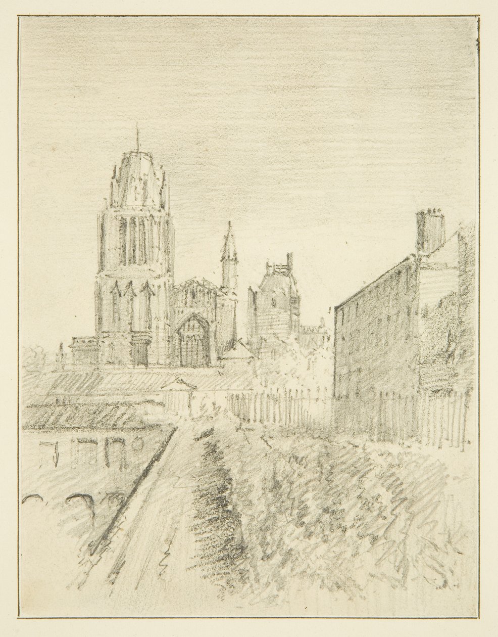 Redcliffe Church a část Alfred Wharf (kresba, akvarel) od John Reverend Eden