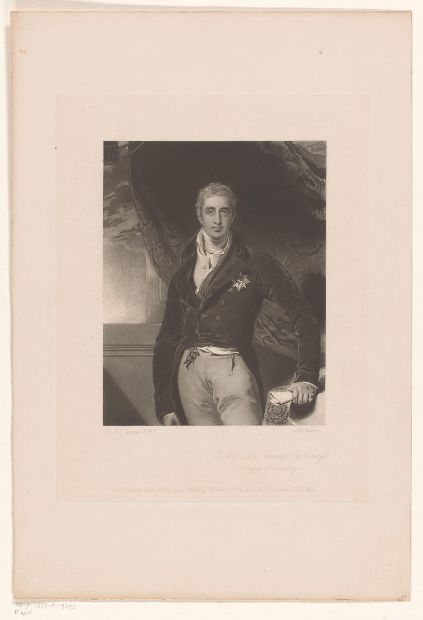 Portrét van Roberta Stewarta Robert Lord Viscount Castlereagh / Marquess of Londonderry (titul na objektu) od John Richardson Jackson