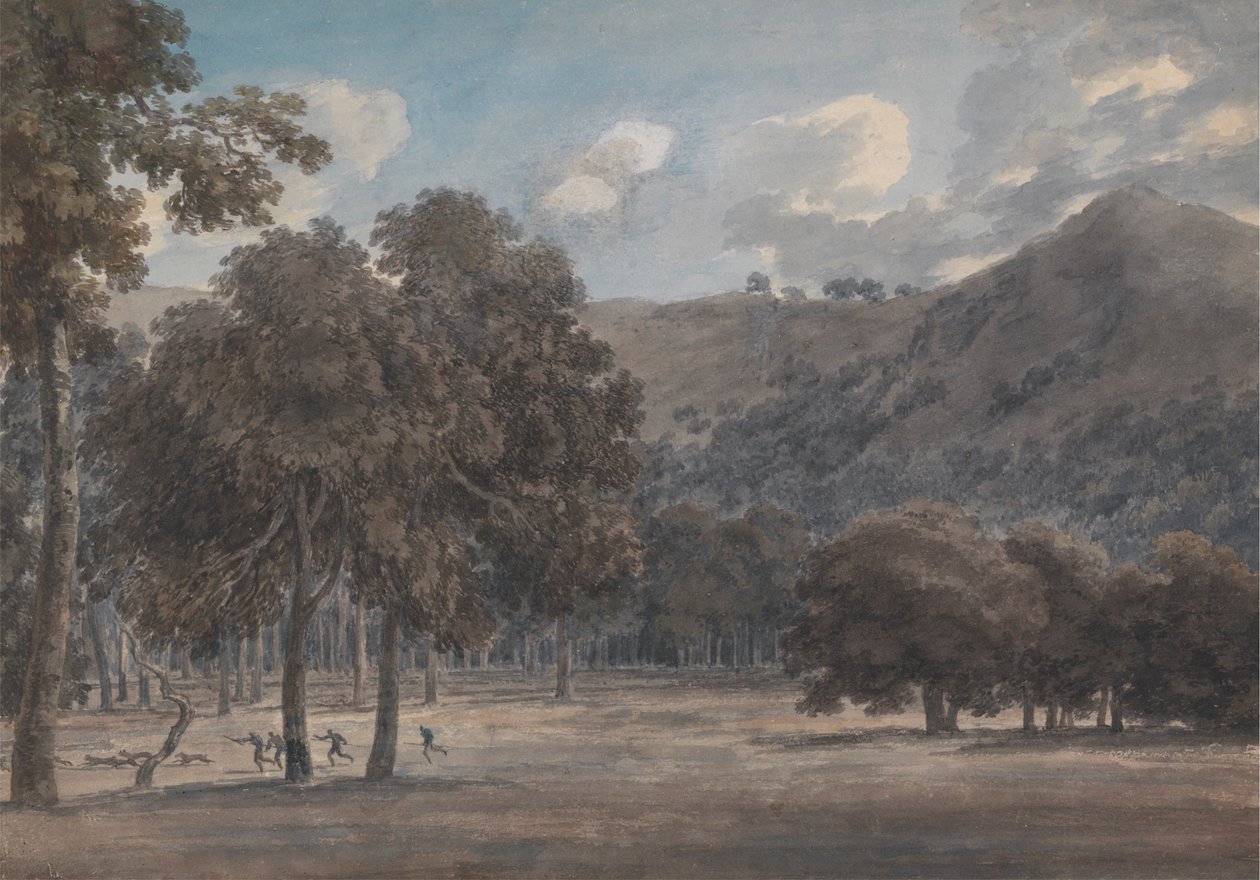 Il Parco degli Astroni - Zalesněné dno kráteru s probíhajícím lovem od John Robert Cozens