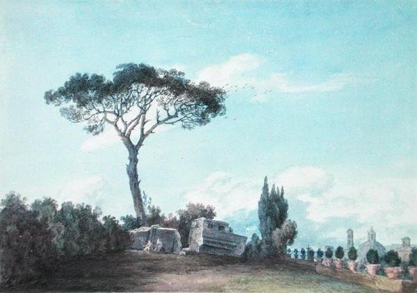 V zahradách paláce Colonna, Řím (akvarel na papíře) od John Robert Cozens