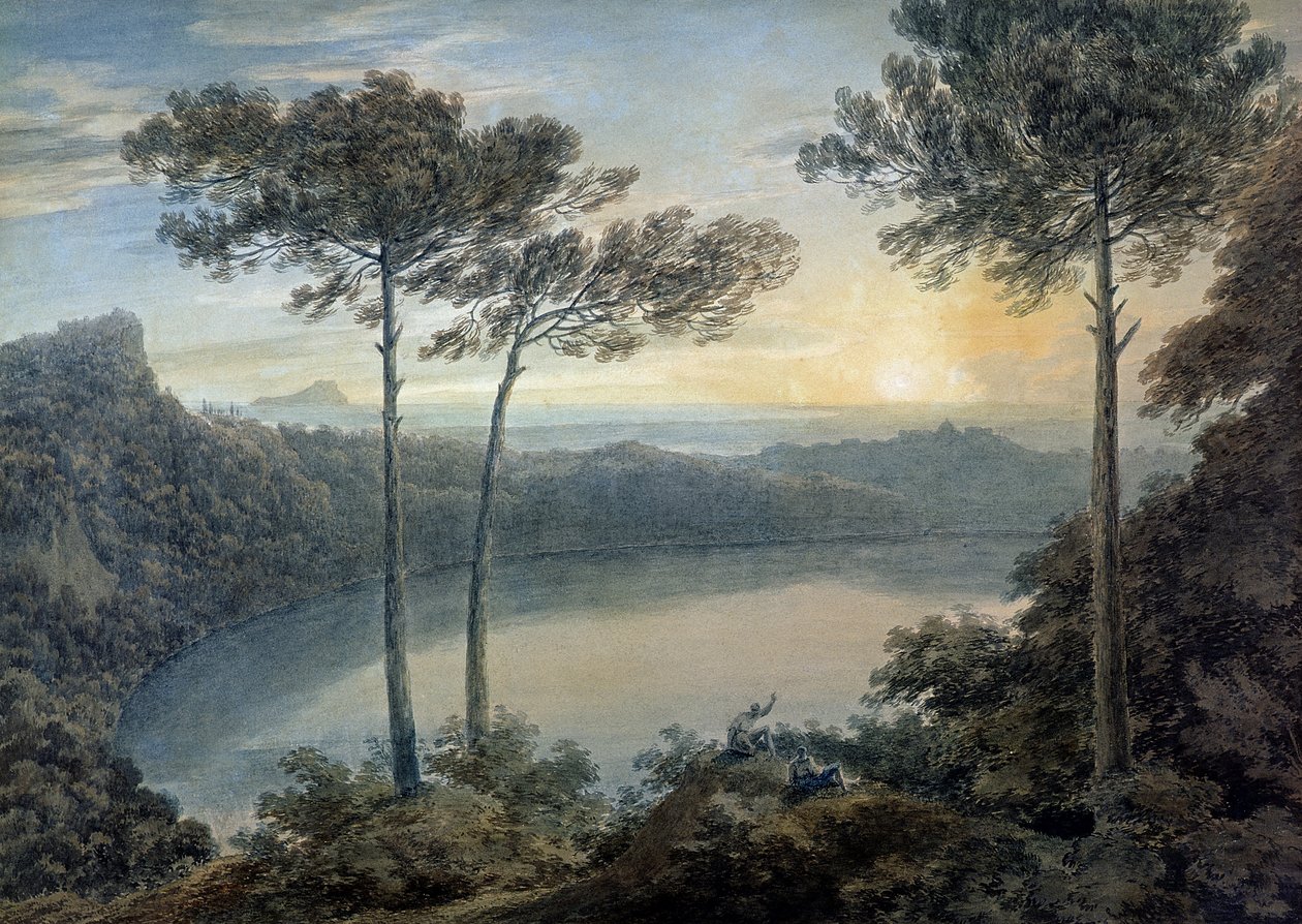 Jezero Albano a Castel Gandolfo (akvarel na papíře) od John Robert Cozens