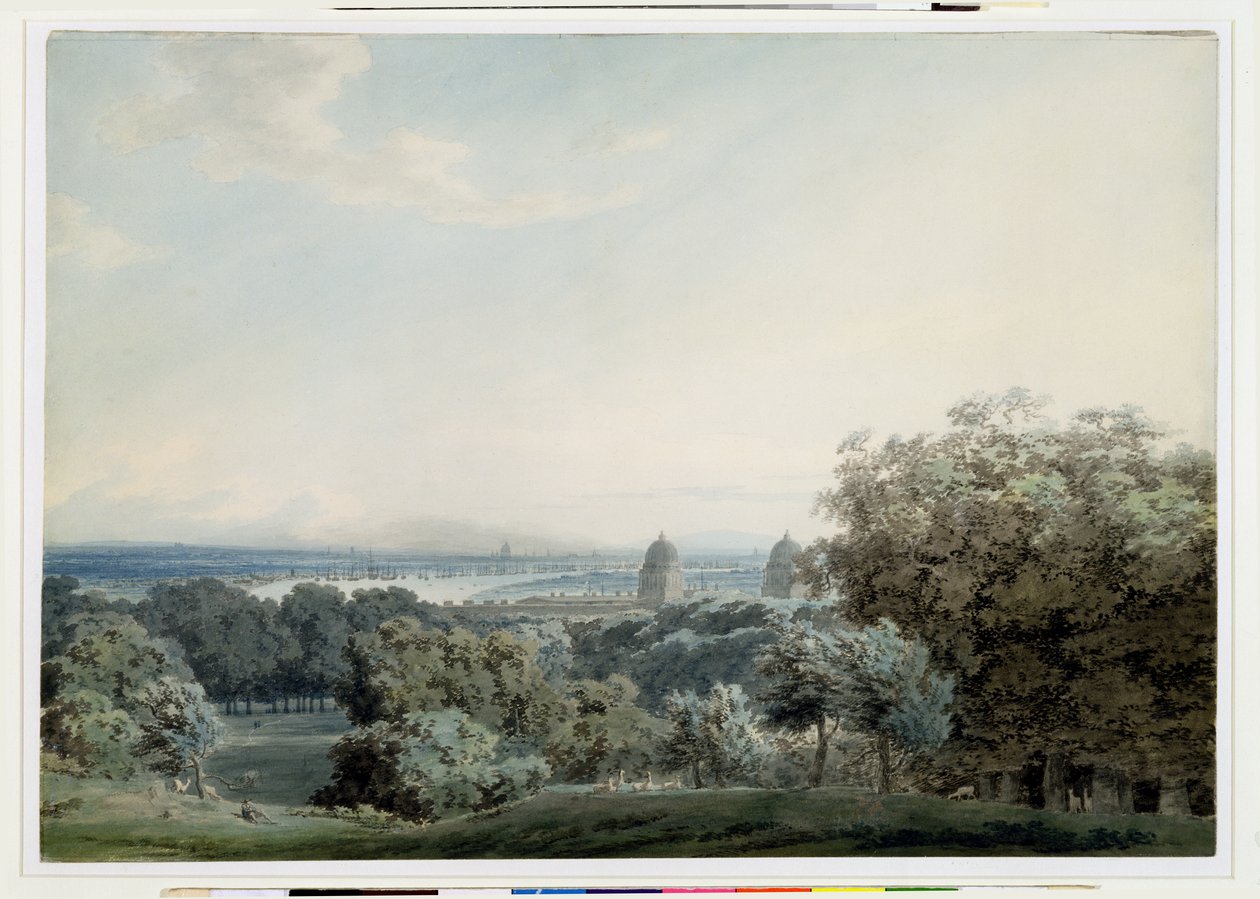Londýn z Greenwich Hill, kolem roku 1791 (wc, černý inkoust a omývání přes grafit na tkaném papíře) od John Robert Cozens