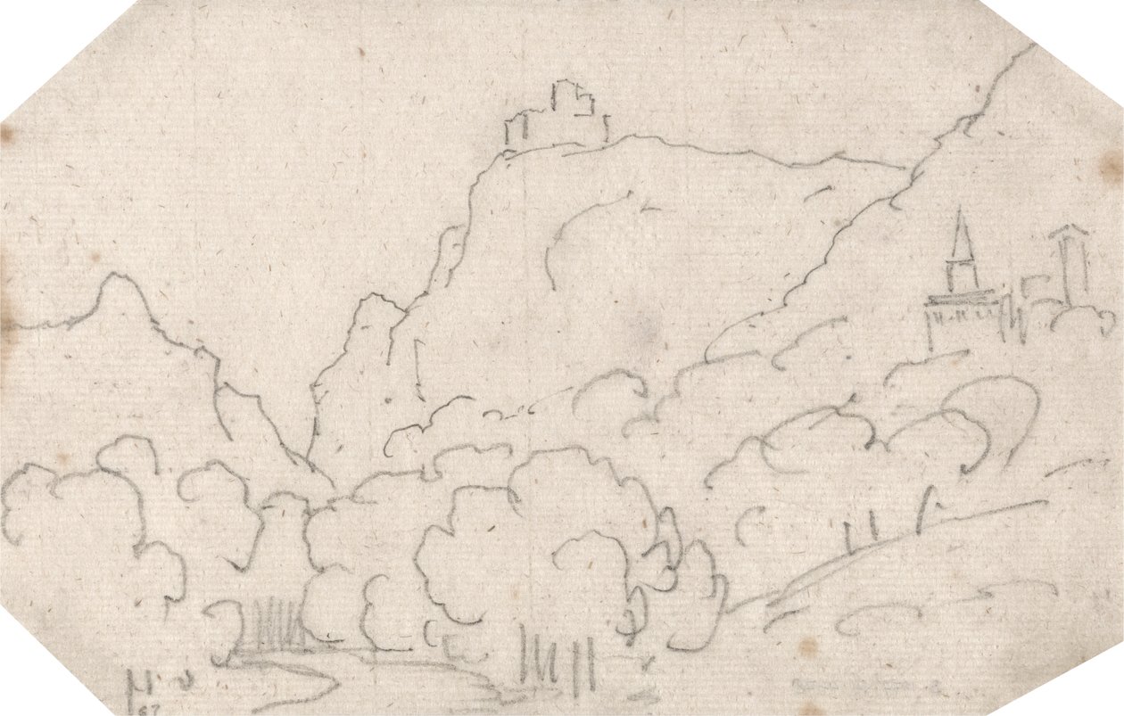 Mountain View s budovami od John Robert Cozens