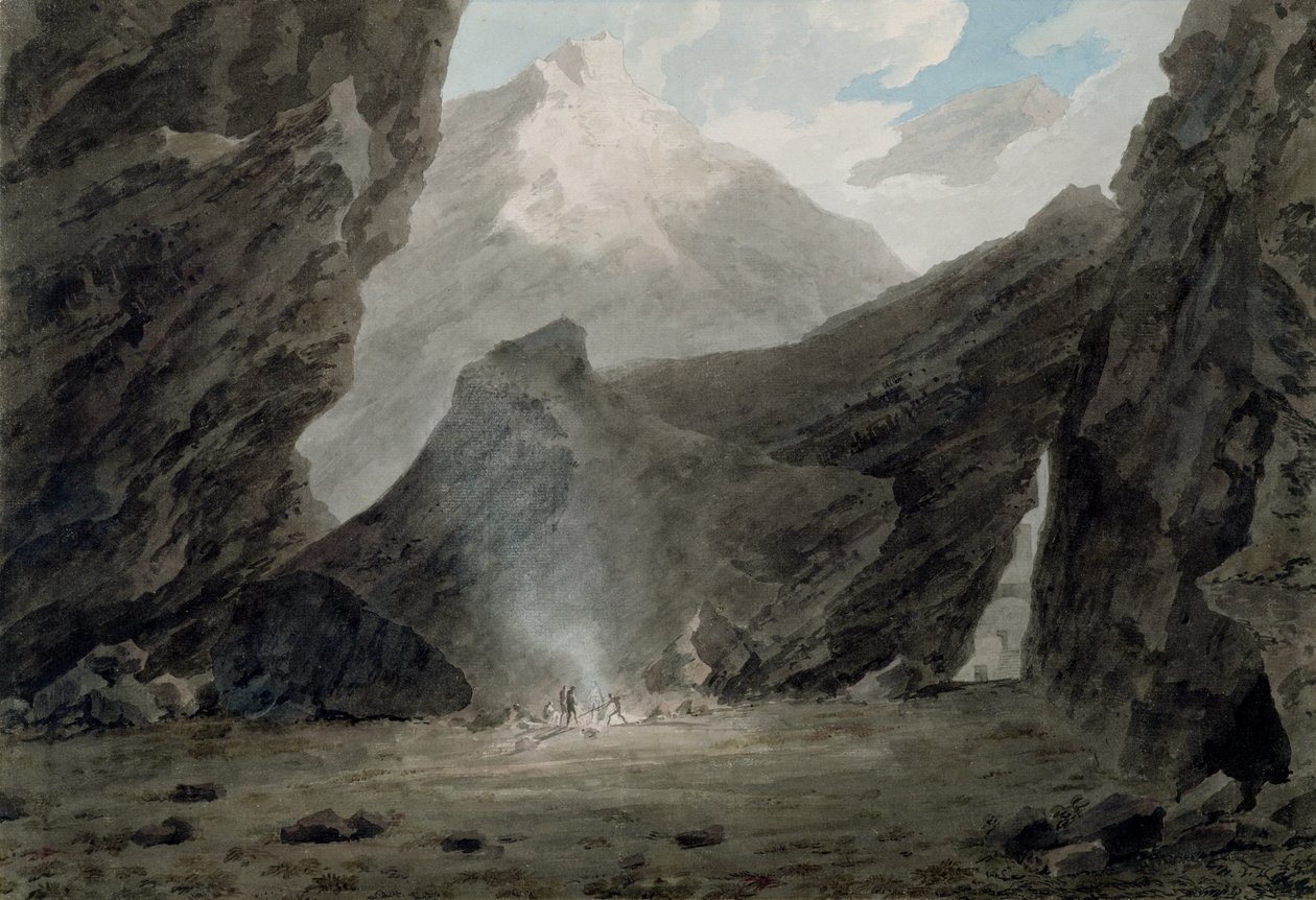 Poblíž Chiavenny v Graubünden, kolem roku 1779 (akvarel, černý inkoust a omývání přes grafit na položený papír) od John Robert Cozens