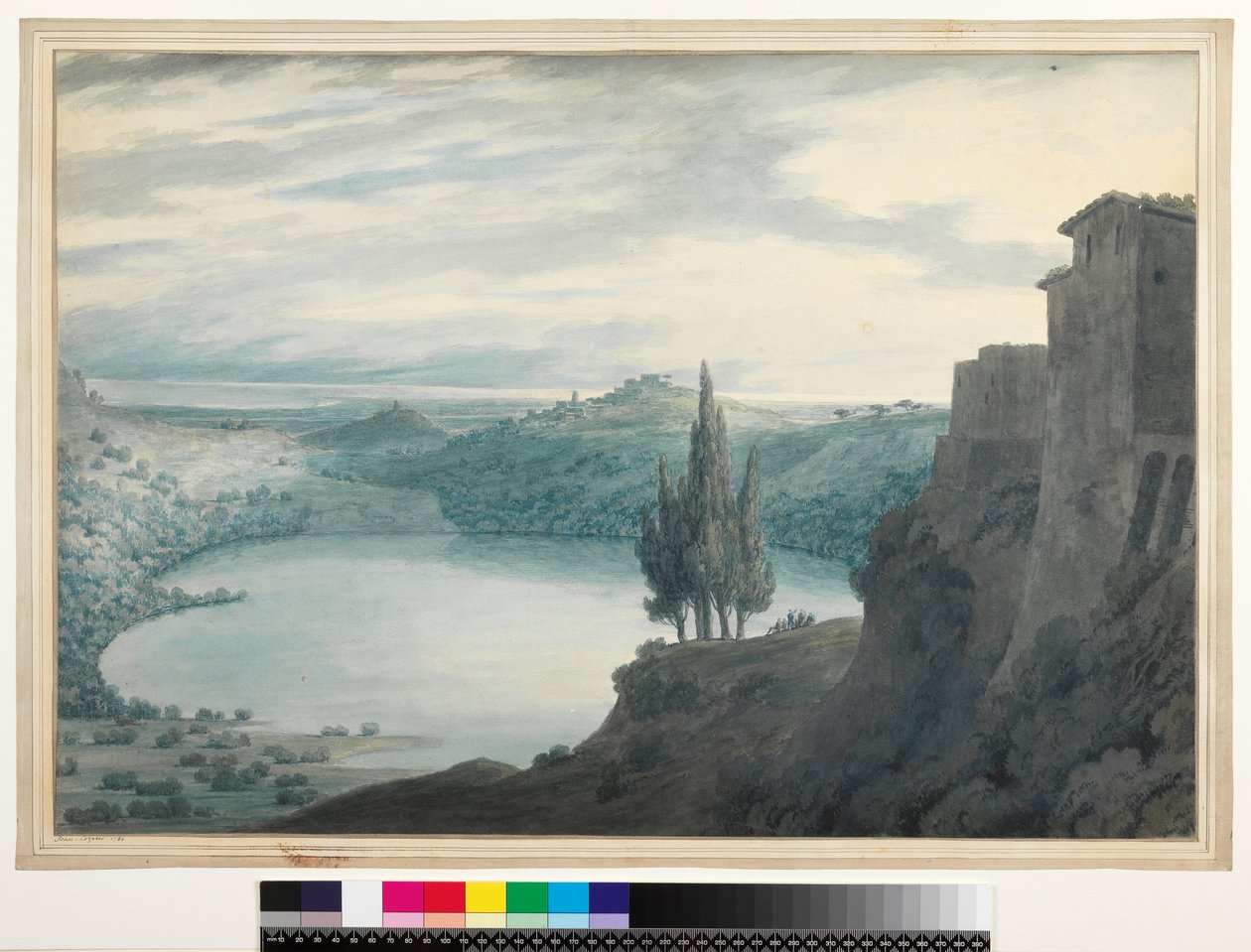 No.3464 Lake Nemi, Campagna, Itálie, 1788 (wc, inkoust a tužka) od John Robert Cozens