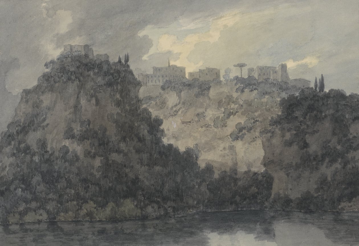 Na jezeře Nemi, cca 1780-83 (grafit a w/c na papíře) od John Robert Cozens