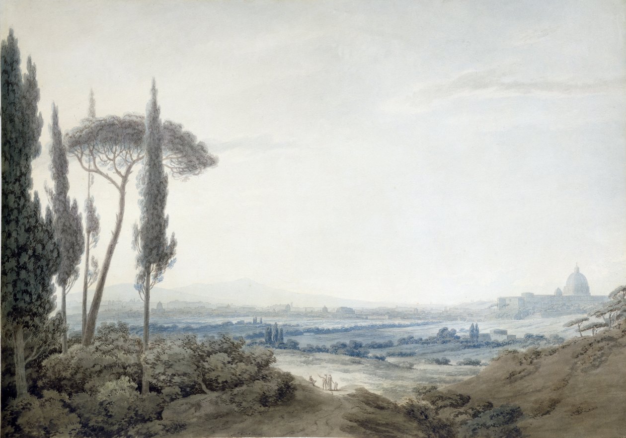 Řím z vily Mellini (akvarel) od John Robert Cozens