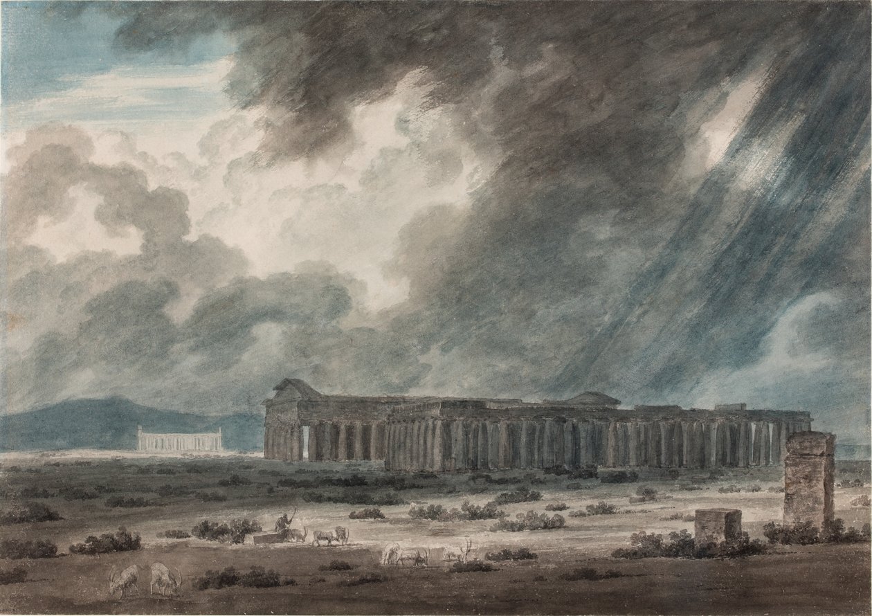 Zříceniny Paestum u Salerna: (akvarel, tuš a tužka na papíře). od John Robert Cozens