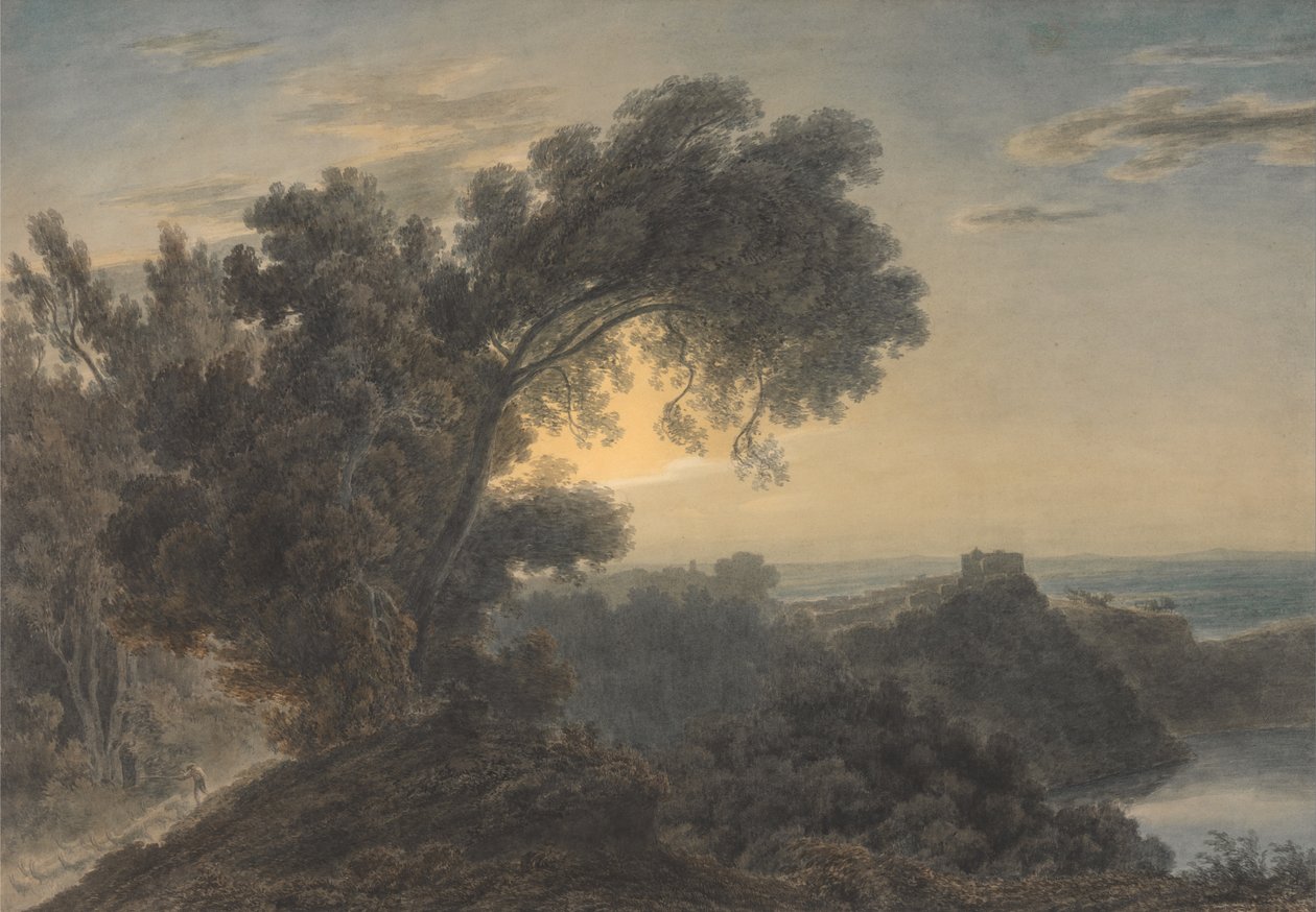 Jezero Albano a hrad Gandolfo od John Robert Cozens