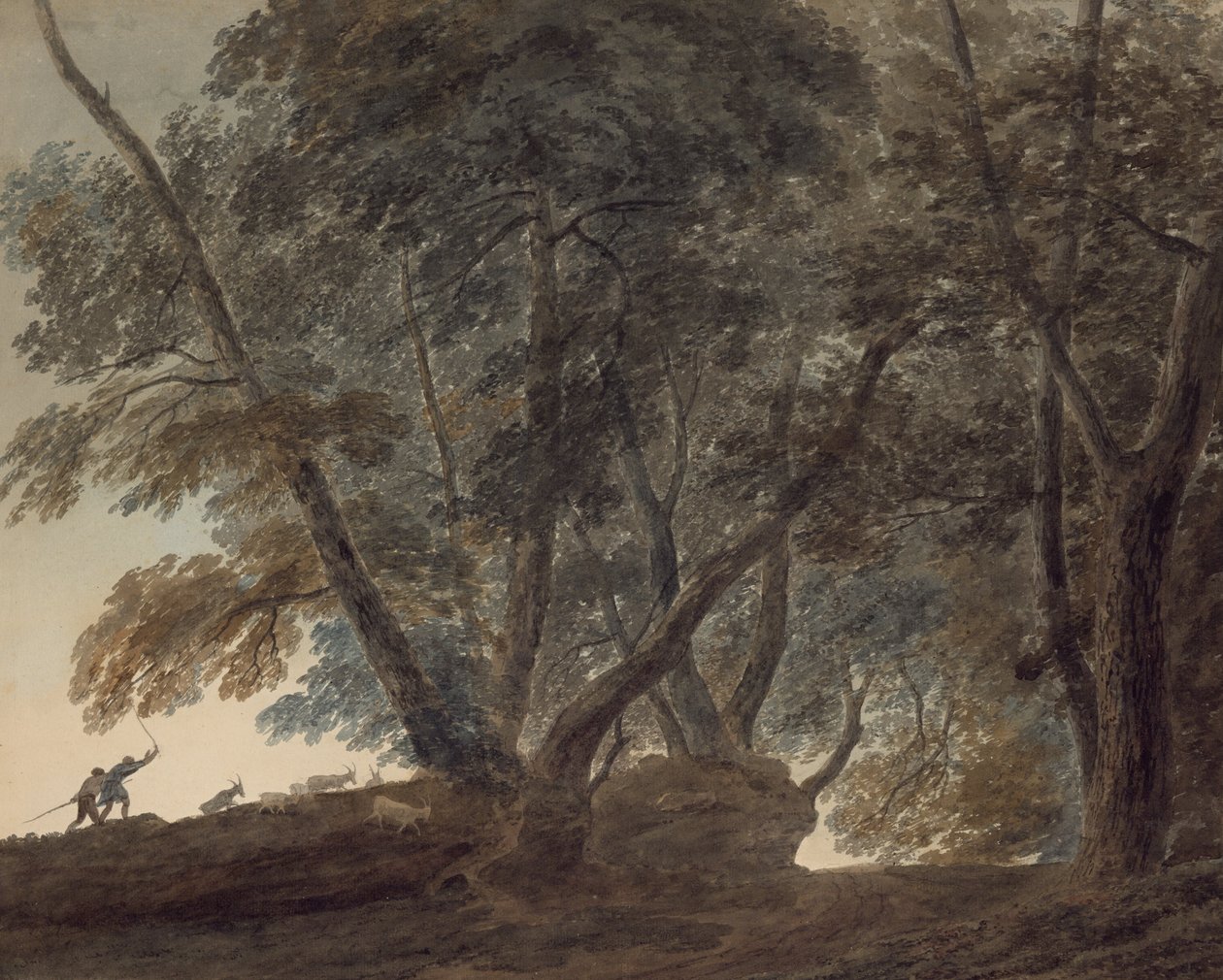 Kozí pastýř: Pohled na Galleria di Sopra nad jezerem Albano od John Robert Cozens
