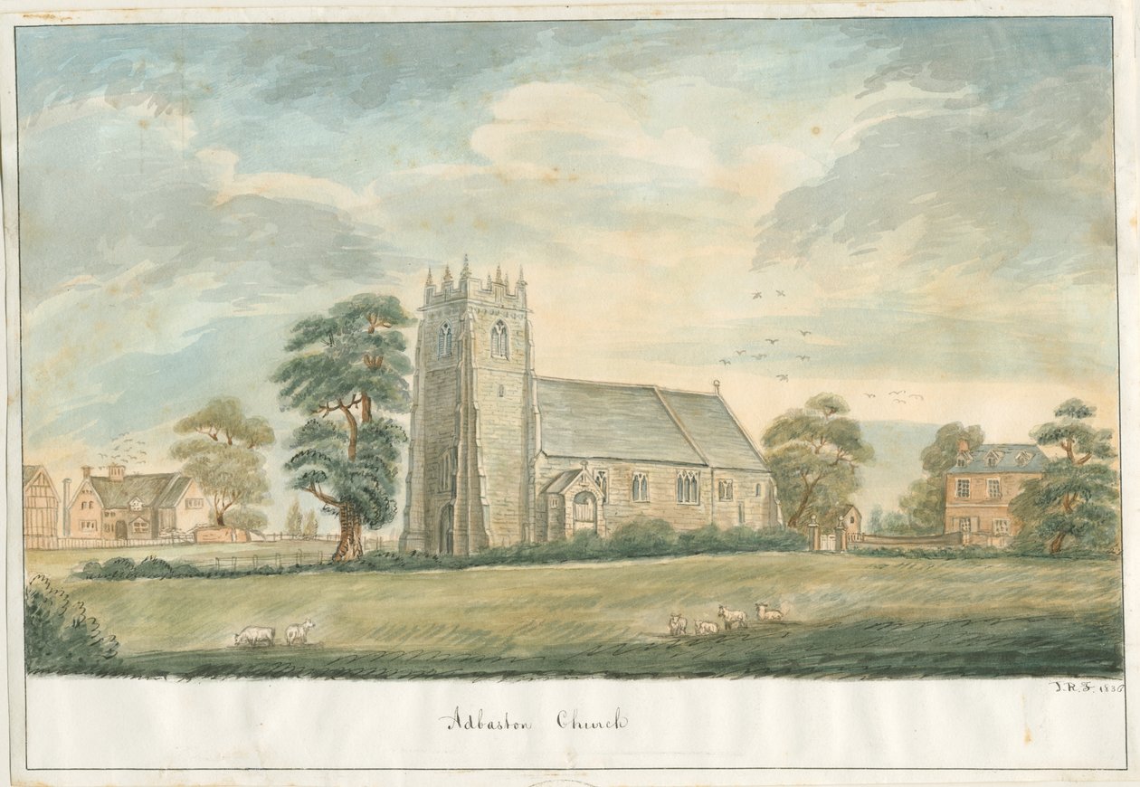 Adbaston Church: perokresba, 1836 od John Robert Fernyhough