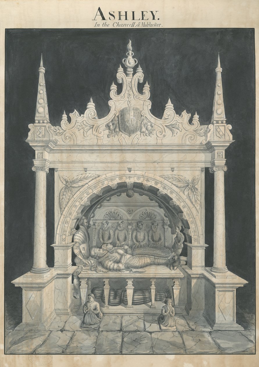Ashley Church - Ashley Tomb: pero a lavírovaná kresba, nd [?19. století] (kresba) od John Robert Fernyhough