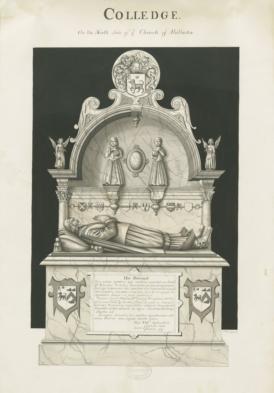 Colwich – Hrob Roberta Wolseleyho: sépiová kresba, nd [c 1837] od John Robert Fernyhough