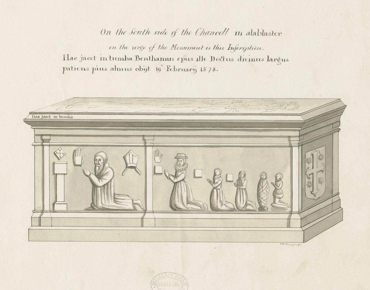 Eccleshall Church – Hrob biskupa Benthama: pero a lavírovaná kresba, nd [19. století] (kresba) od John Robert Fernyhough