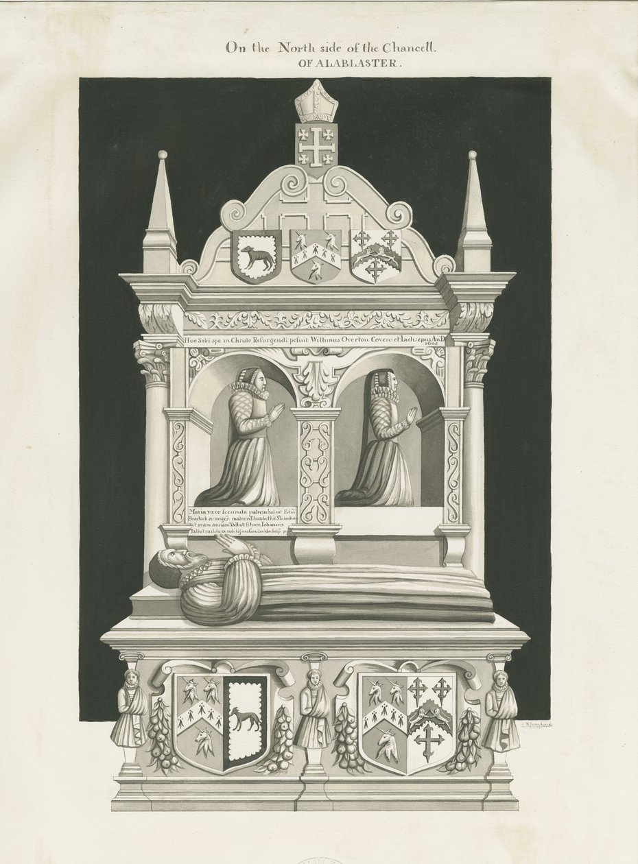 Eccleshall Church – Hrob biskupa Williama Overtona: sépiová kresba, nd [19. století] (kresba) od John Robert Fernyhough