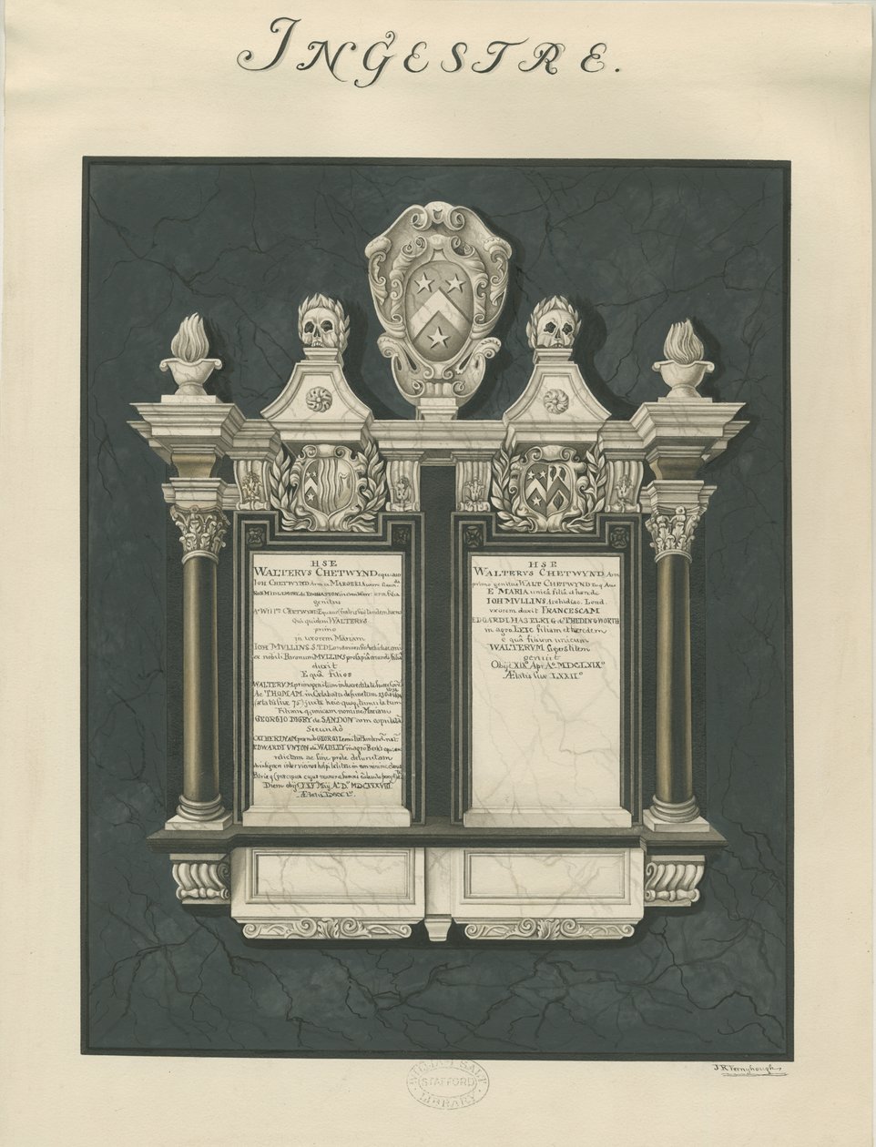 Ingestre Church – tabulky Walteru Chetwyndovi staršímu a mladšímu: malba, nd [19. století] (malba) od John Robert Fernyhough