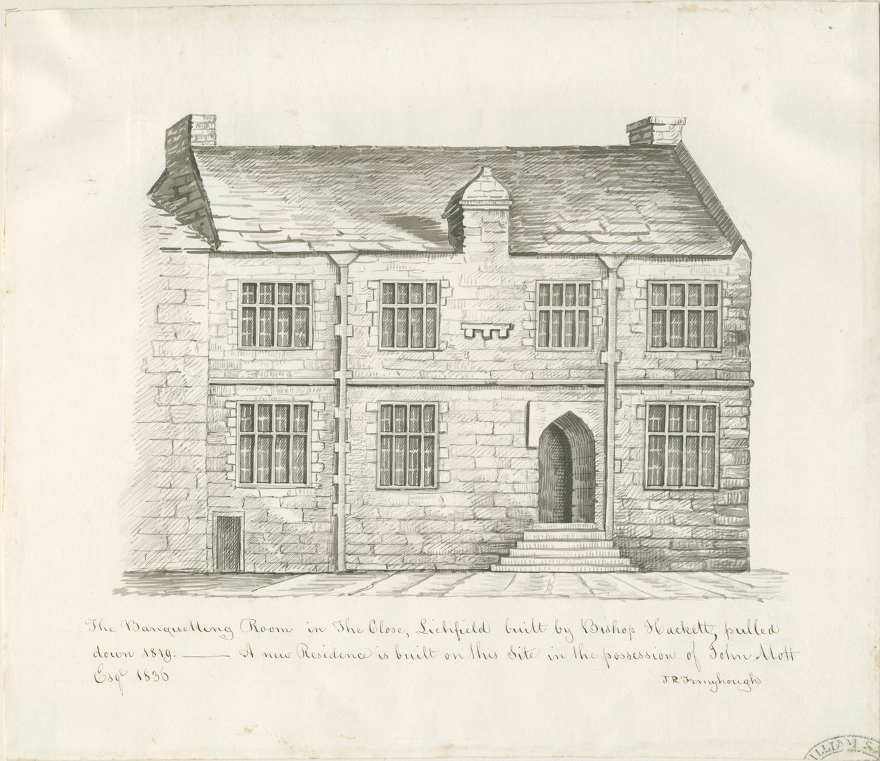Lichfield - Banketní místnost in The Close: sépiová kresba a [počátek 19. století] (kresba) od John Robert Fernyhough