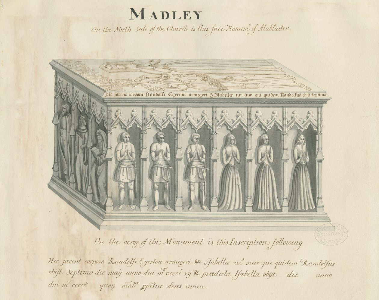 Madeley Church – Památník Randolpha Egertona: perokresba perem a tuší, nd [19. století] (kresba) od John Robert Fernyhough