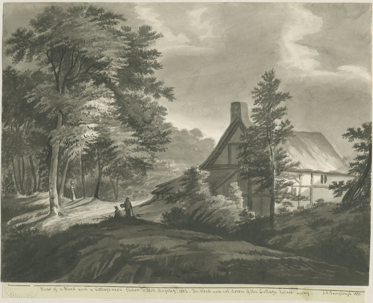 Rugeley - Chata u Etchinghill: tmavá sépiová kresba, 1835 od John Robert Fernyhough