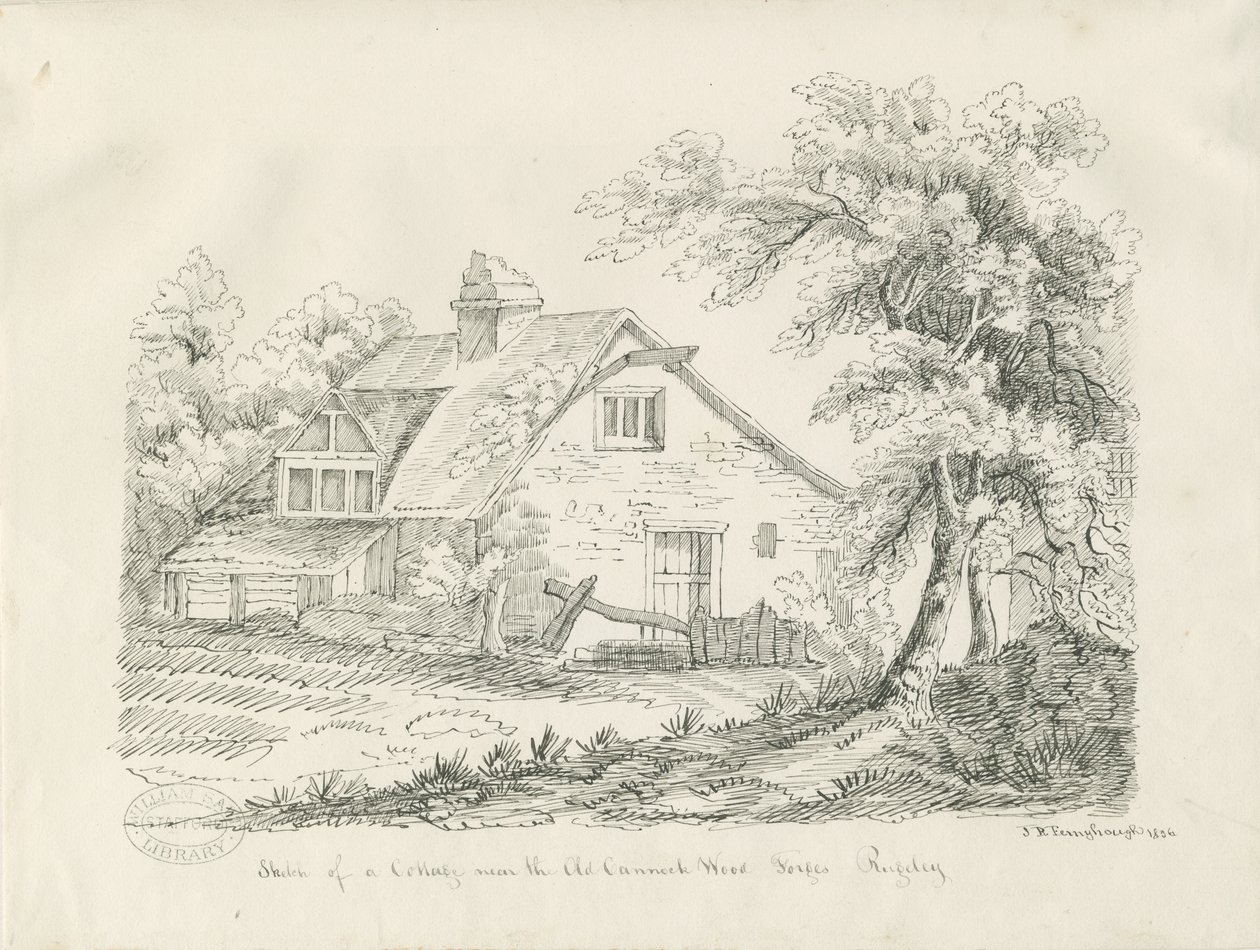Rugeley - Chata poblíž Old Cannock Wood Forges: kresba perem a tuší od John Robert Fernyhough
