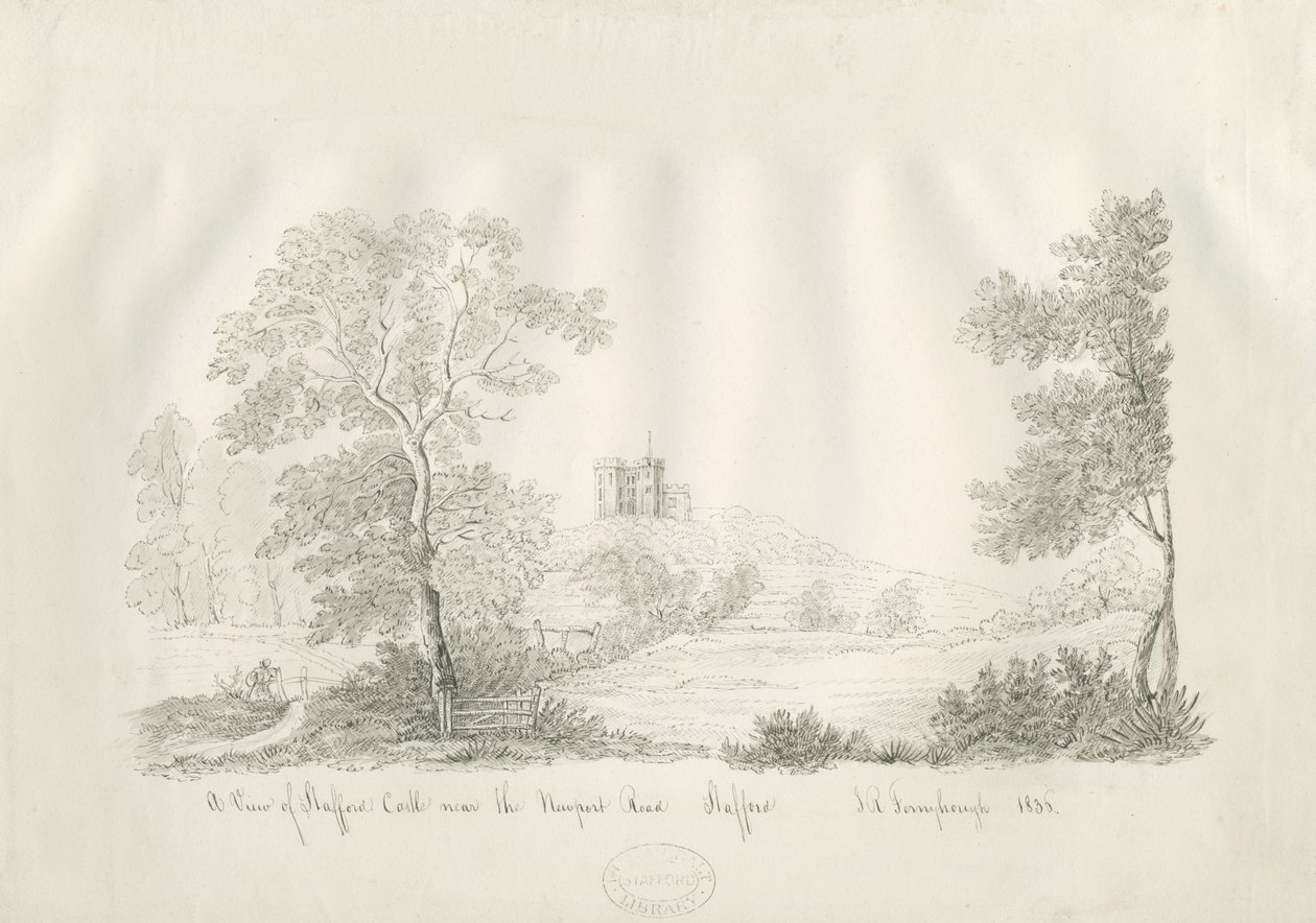 Stafford Castle - Nedaleko Newport Road: kresba perem a inkoustem od John Robert Fernyhough