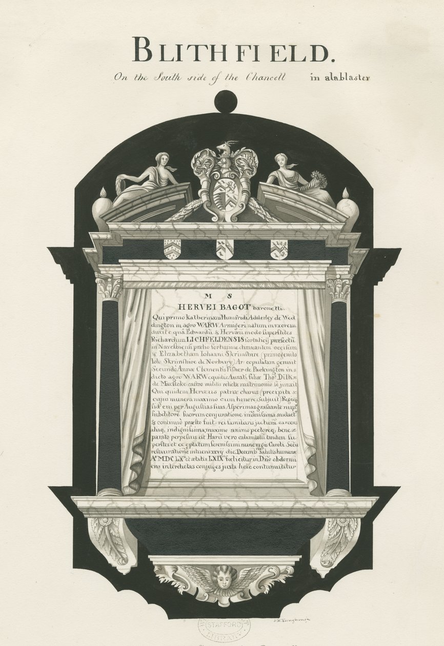 Tablet in Blithfield Church - Sir Hervey Bagot, Bart.: sépiová kresba, nd [~19. století] (kresba) od John Robert Fernyhough