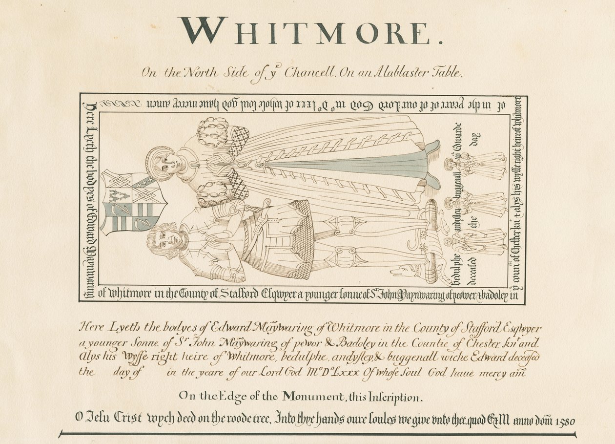 Whitmore Church – Památník Edwarda Mainwaringa: kresba perem a tuší, nd [19. století] (kresba) od John Robert Fernyhough