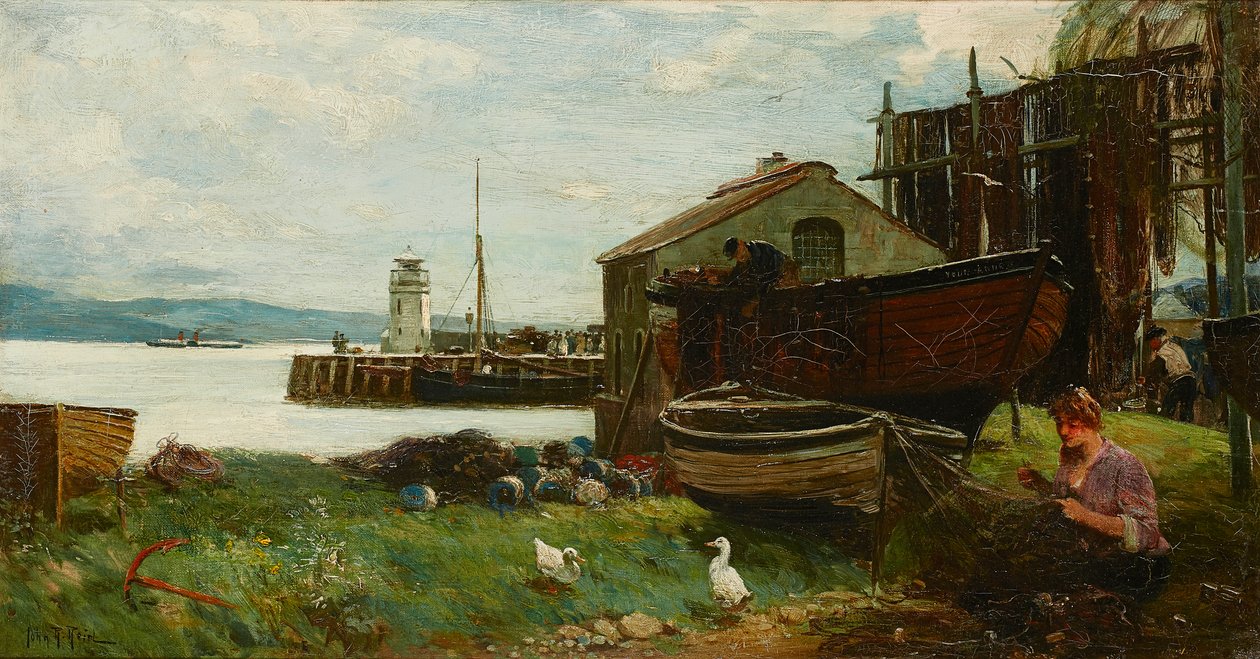 Mending the Nets, Ardrishaig (olej na plátně) od John Robertson Reid