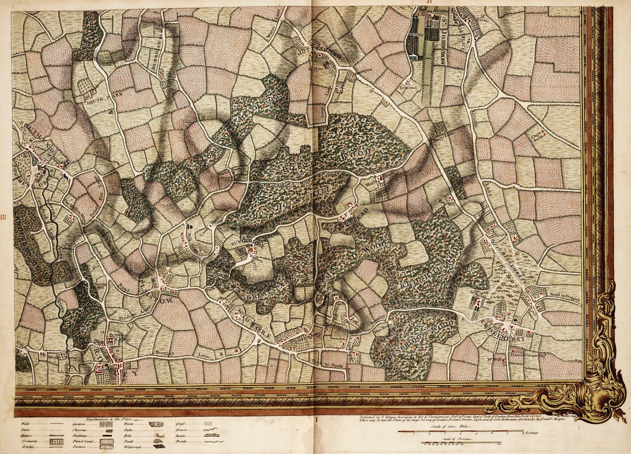 Mapa Mottingham, Bromley a Chislehurst od John Rocque